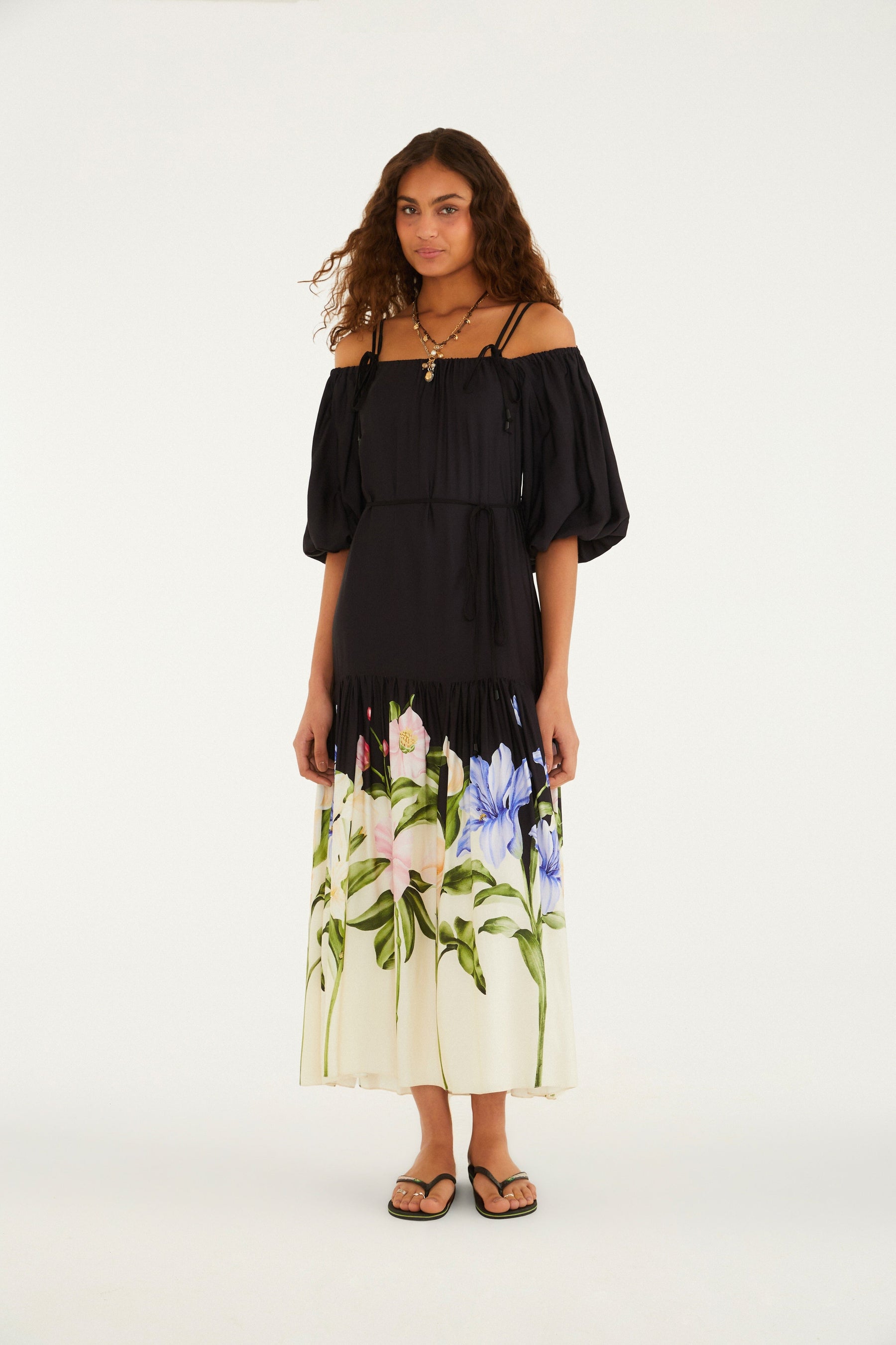 Vestido Longo Estampado Céu De Flor
