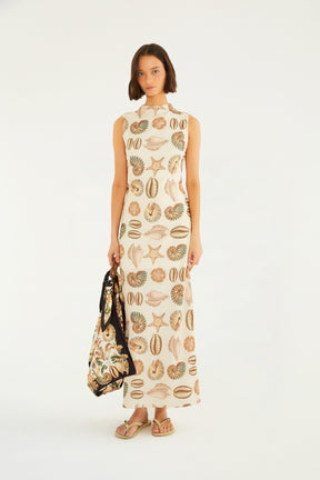 Vestido Midi Estampado Conchas
