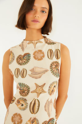 Vestido Midi Estampado Conchas