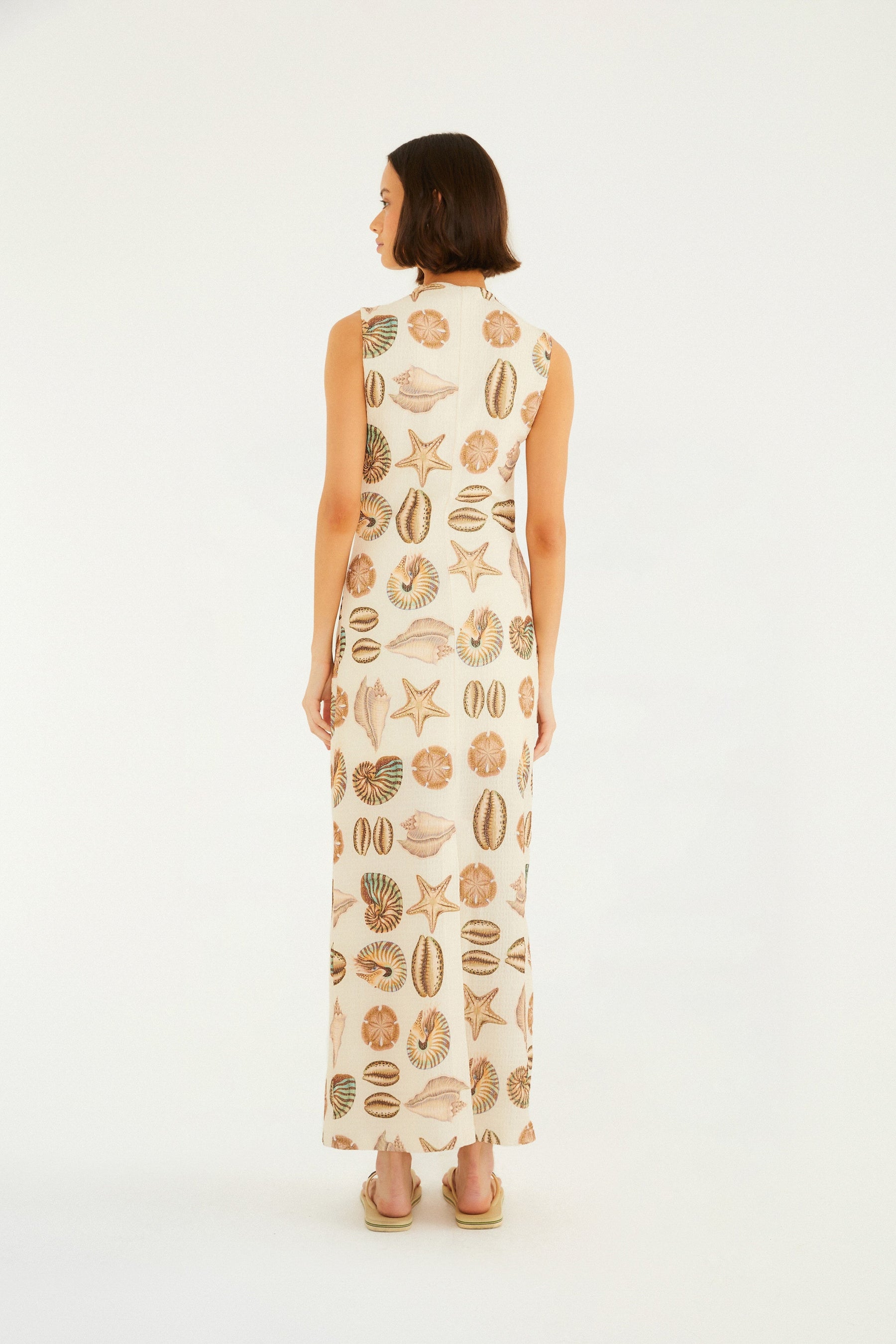 Vestido Midi Estampado Conchas