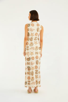 Vestido Midi Estampado Conchas