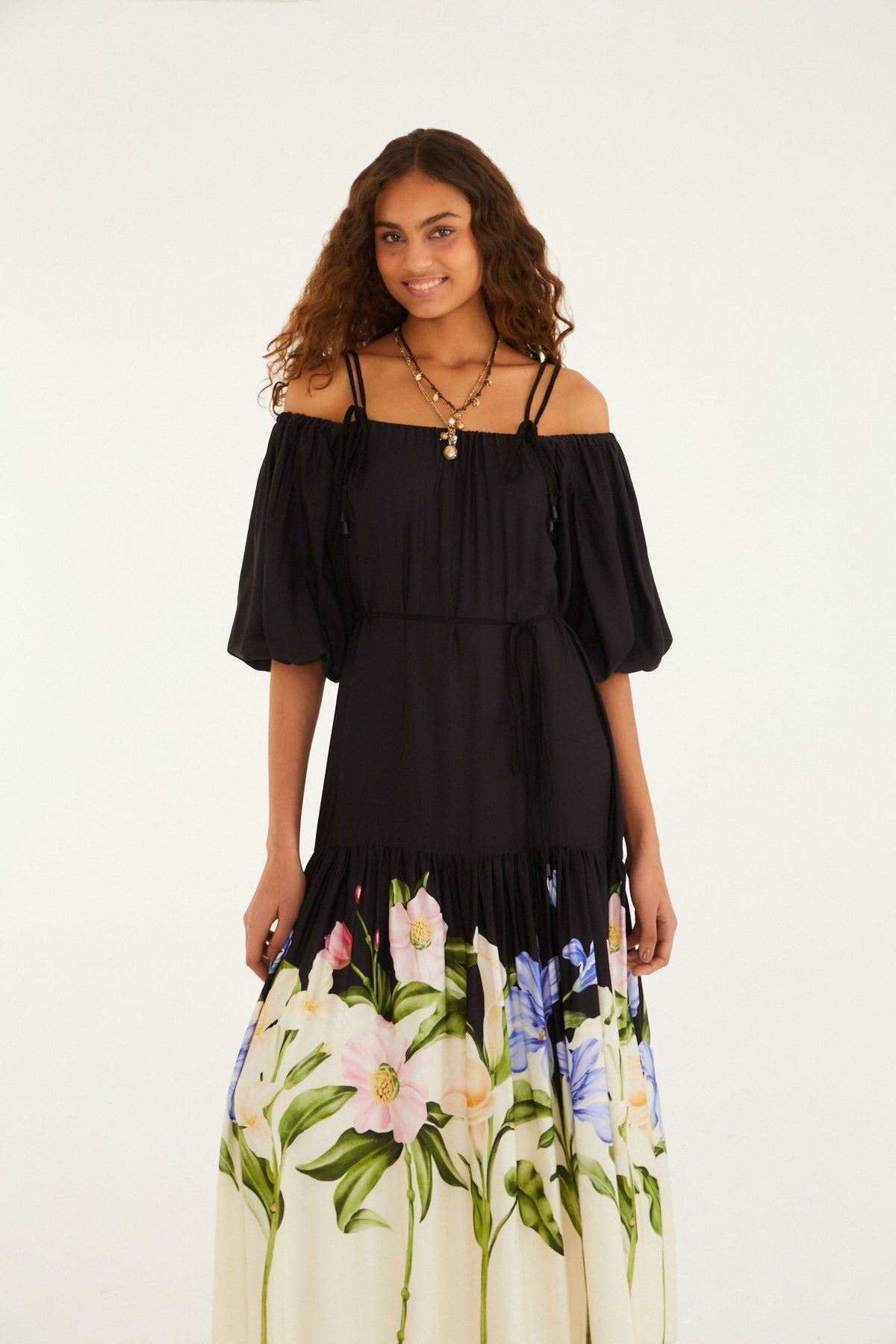 Vestido Longo Estampado Céu De Flor