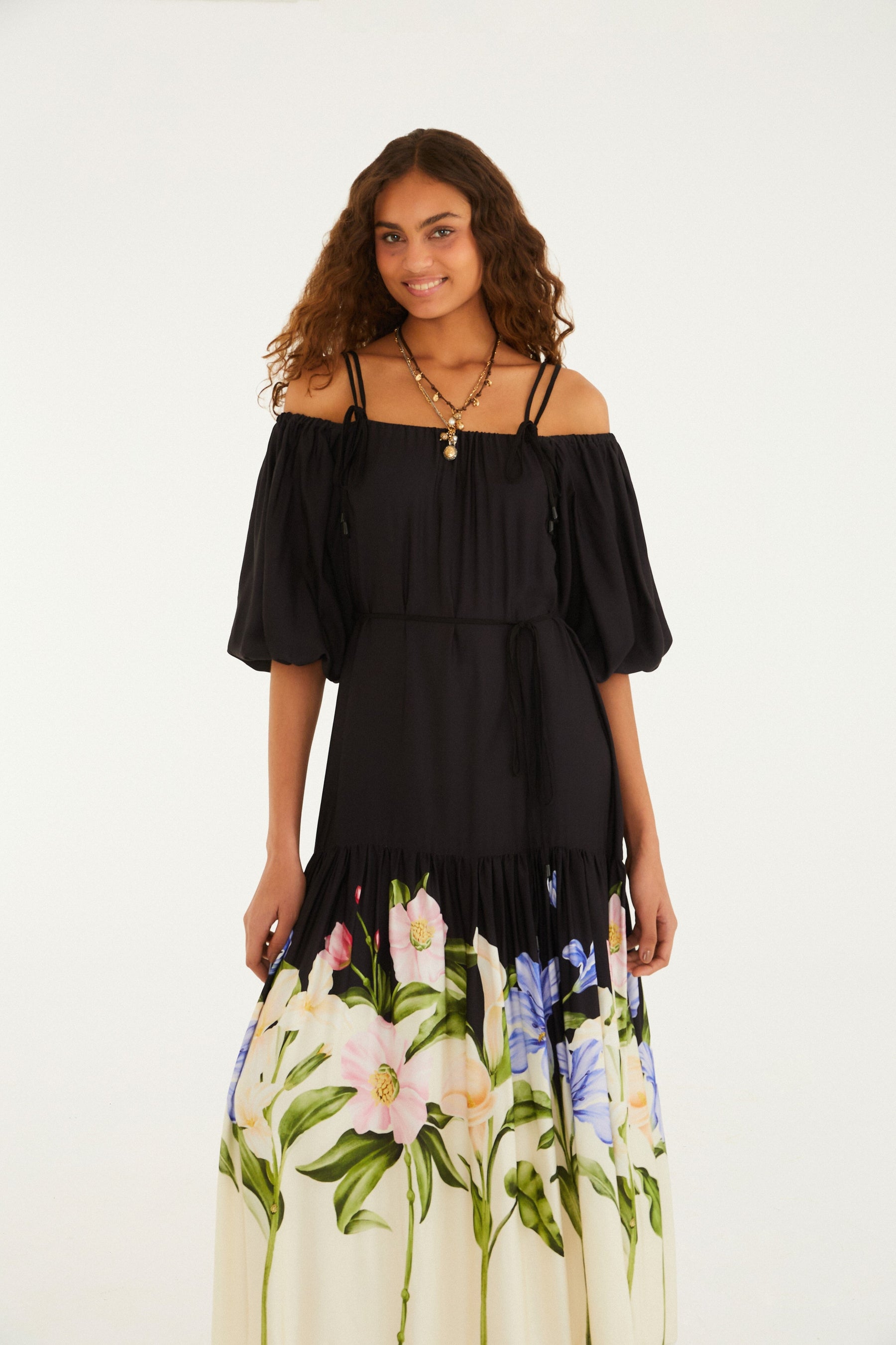 Vestido Longo Estampado Céu De Flor